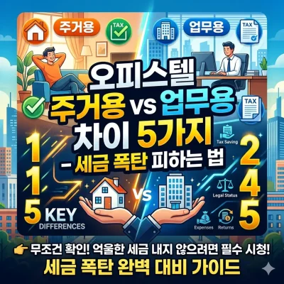 오피스텔 주거용 업무용 차이를 한눈에 비교하고 세금 부과 기준을 설명하는 정보 도표